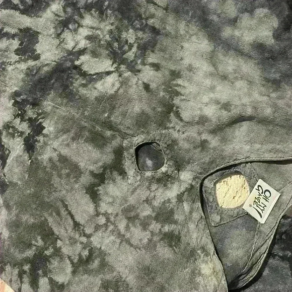 Tie Dye Keyhole Tunic Top Lagenlook Linen Blouse “Oh my Gauze” Grey Natural Boho - Picture 6 of 11